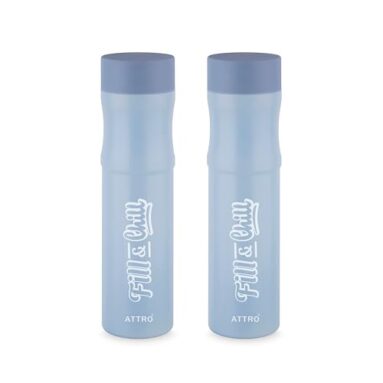 Attro Crazy 1000Ml Water Bottle – Round Plastic Fridge Bottle – Airtight, Leak-Proof, Bpa-Free, Freezer Safe Durable & Lightweight – Set Of 2 Grey – Ideal For Home & Office