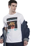 The Indian Garage Co Men Slim Fit Printed Round Neck Tshirt White