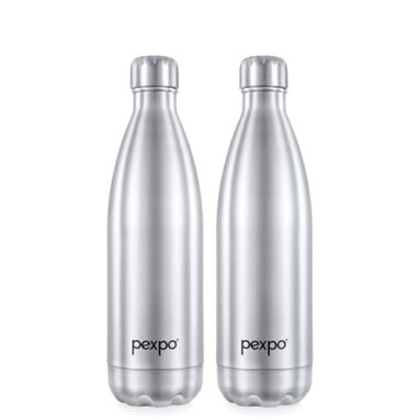 Pexpo Electro Hot & Cold Isi Certified Flask | Stainless Steel Water Bottle – 750Ml Silver, Pack Of 2 | 2 Years Warranty | Office Bottle | Workout | Travelling | Home | Adults & Kids
