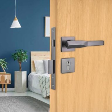 Godrej Mortise Lock|Handle Lock Set For Main & Bedroom Door|Hdh 08 Rossette Home Décor Handle|Matte Black Nickel Finish|9 Inch Lockbody|70 Mm 1Ck Cylinder – Knob From Inside & 3 Keys | 5 Y Warranty