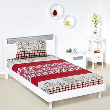 Amazon Brand – Solimo Polyester 144 Tc Rosy Cosy Single Bedsheet With 1 Pillow Cover, 95 Gsm, Multicolor