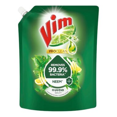 Vim Proclean Dishwash Liquid Gel With Neem Powered By Rhamnotech™, Removes 99.9%* Bacteria, Removes Tough Grease And Odours, 1700Ml