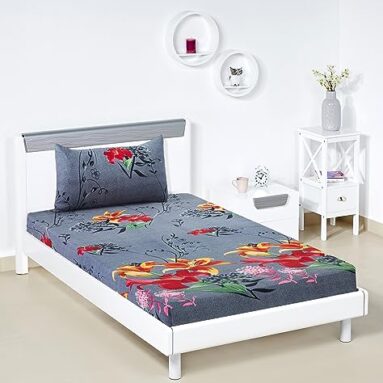 Amazon Brand – Solimo Polyester Hibiscus Haven 144 Tc Single Bedsheet With 1 Pillow Cover, 95 Gsm,Multicolour