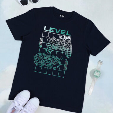 Hoop Boys Printed Pure Cotton Regular T Shirt(Blue, Pack Of 1)