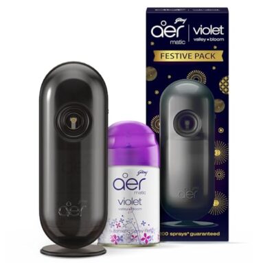 Godrej Aer Matic Kit (Machine + 1 Refill) – Automatic Room Fresheners With Flexi Control Spray | Violet Valley Bloom | 2200 Sprays Guaranteed | Lasts Up To 60 Days (210Ml)