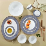 Larah By Borosil Emerald Weave Opalware Dinner Set | 60 Pcs For Family Of 8 | Microwave & Dishwasher Safe | Bone-Ash Free | Crockery Set For Dining & Gifting | Plates & Bowls