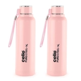 Cello Puro Steel-X Benz 900 Pu Insulated Water Bottle Set Of 2, 650 Ml Each, Pink | Bpa Free, Leakproof, Isi Certified |Hot & Cold Bottle For Gym, Office, College, Travel, Camping, Sports & Yoga