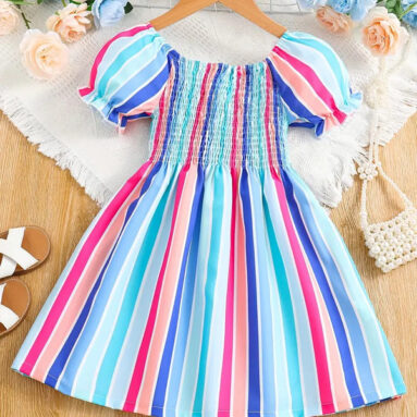 MANSICREATION Girls Midi/Knee Length Casual Dress(Blue, Short Sleeve)