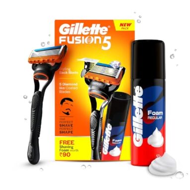Gillette Fusion Manual Razor For Men For Perfect Shave And Perfect Beard Shape & Gillette Classic Regular Pre Shave Foam, 50G