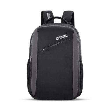 American Tourister Martt+ 02, 30L Laptop Backpack, Office Bag, Backpack Bag For Man And Women With Rain Cover, Ergo Back And Air Groove, Black/Grey