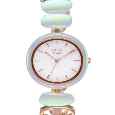 Titan Raga Ceramics Update Quartz Analog Mop Dial With Brass Strap Watch For Women