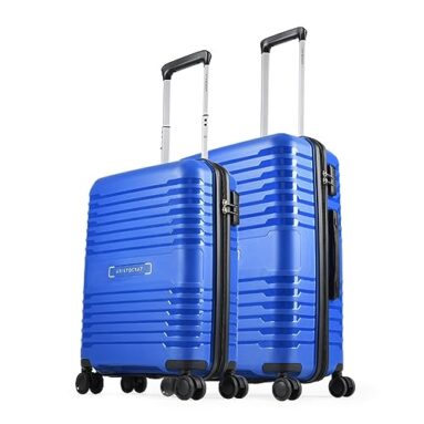 Aristocrat Harbour Set Of 2 Trolley Bag 55, 66 Cm | Small+Medium | Polypropylene Hard Luggage | Smooth 8-Wheel Suitcase | Combination Lock With Sturdy Zipper | 7-Year Warranty – Unisex (Blue)