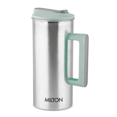 Milton Citrine 1600 Stainless Steel Water Jug For Dining Table (1550 Ml) Teapot, One Touch Flap Snap Fit Lid Easy Pour Wide Mouth, Pitcher Mocktails Juice Serving Jar For Home Office, Green