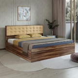 A Globia Creations Alvin Queen Size Box Bed, Engineered Wood, Asian Walnut Finish | Strong & Modern | Knock-Down Delivery