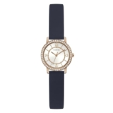 Guess Silicone Women Ladies 25Mm Analog Watch – Navy Strap White Dial Rose Gold Case, Navy, Blue Band
