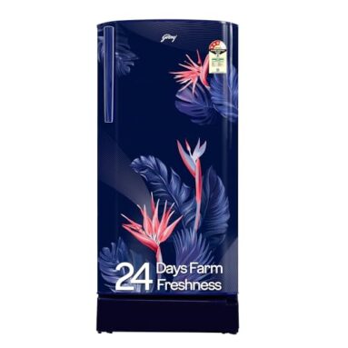 Godrej 183 L 3 Star | Toughened Glass Shelves | 24 Day Farm Freshness | Jumbo Vegetable Tray | Turbo Cooling Technology | Direct Cool Single Door Refrigerator (Rd R190C Thf Fr Bl, Floral Blue)