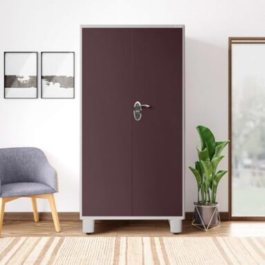 Godrej Interio Almirah Wardrobe H1 2-Door Steel Almirah, Cupboard For Clothes (Textured Shellwine Red), 1-Year Warranty, Led Light, 1 Locker, 1 Drawer