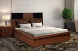 Hometown Mystique Solid Wood Hydraulic Storage Queen Bed In Walnut Colour