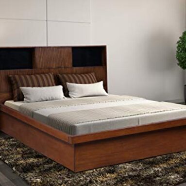 Hometown Mystique Solid Wood Hydraulic Storage Queen Bed In Walnut Colour