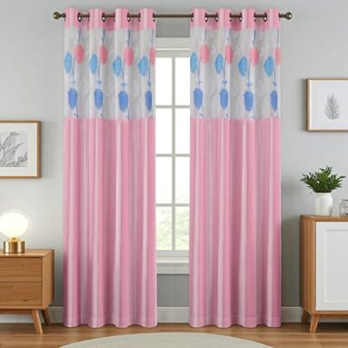 Homefab India Russelnet Eyelet Polyester Curtains; Semi-Transparent, 9 X 4 Feet Long Door Curtain, Pink, Pack Of 2 Pieces