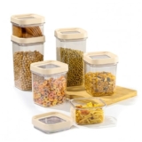 Cello Airlock Canister Set Of 6 Pcs (2 X 450Ml, 2 X 900Ml, 2 X 1350Ml) White | Durable & Shatterproof Pet Body | Airtight, Wide Mouth See-Through Lid | Fridge Containers | Stackable Storage Food Jars