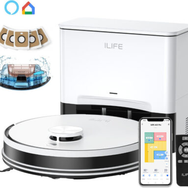 ILIFE A30 Pro Self-emptying Robot Vacuum with LiDAR Navigation @5000Pa Strong Suction Robotic Floor Cleaner with Reusable Dust Bag, Anti-Bacterial Cleaning, 2 in 1 Mopping and Vacuum (WiFi Connectivity, Google Assistant and Alexa)(White)