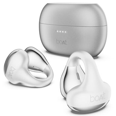 Boat Airdopes Loop In Ear Earbuds Bluetooth W/Clip-On Fit, Air Conduction Tech, 50Hrs Battery, 4Mics Enx, Dual Eq Modes, 12Mm Drivers, 40Ms Latency, Asap Charge, Ows Ear Buds Earphones(Pearl White)