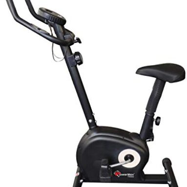 PowerMax Fitness BU-510-AL152 Steel Exercise Upright Bike, Black, Max user weight 100KG