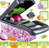 16 In 1 Vegetable Chopper – Multifunctional Onion Cutter With 12 Blades, Copper-Infused Kitchen Tool, Bread Slicer & Dicer (Gray, Qcq)
