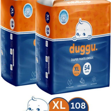 Duggu Soft Baby Diaper Pants | 12-17 Kg | Up To 10 Hours Absorption | Pack Of 2 – Xl(108 Pieces)