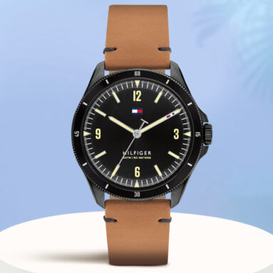 Tommy Hilfiger Ncth1791906 Tommy Hilfiger Black Dial Brown Leather Strap Analog Watch  – For Men