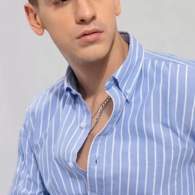 RODEIZ Men Striped Casual Blue Shirt