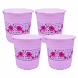 Wonder Homeware Wbp 101 Printed Dustbin Set, Set Of 4 Pc 6 Ltr, Pink Color, Made In India, Kbs02806