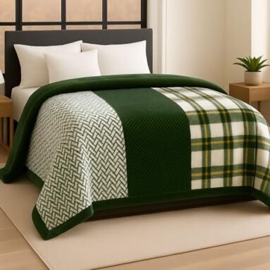 Bsb Home Supersoft Printed Mink Blanket For Heavy Winter – 600 Gsm Ultra Soft Luxurious Embossed Double Bed Blanket, Warm & Fluffy Cozy For Extreme Cold Weather (Green & White, 230 X 220 Cm, 3.5 Kg)